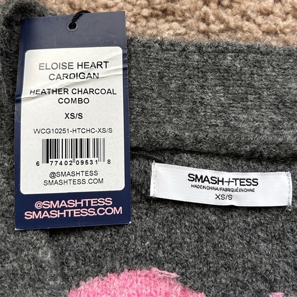 Smash + Tess Eloise Heart Heather Charcoal Combo Cardigan NWT XS/S - Picture 6 of 9